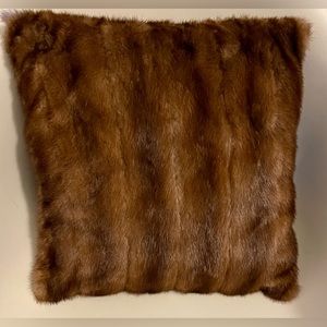 Genuine Mink Fur throw toss pillow square chocolate brown 14”x14”
